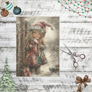 Papel De Seda Decoupage Whimsical Navidades Chica Winter Scene