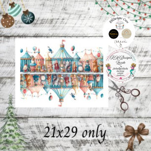 Papel De Seda Decoupage Whimsical Navidades Circus Scene