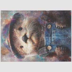 Papel De Seda Decoupage Whimsical Otter Denim Overhaulus