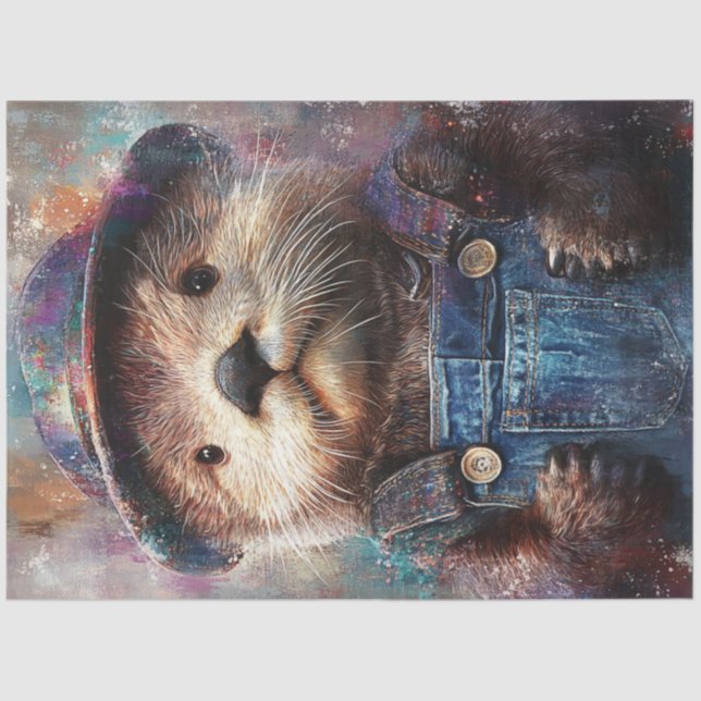 Papel De Seda Decoupage Whimsical Otter Denim Overhaulus (Anverso)
