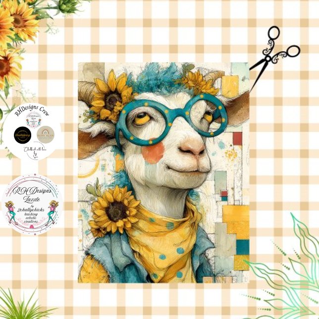 Papel De Seda Decoupage Whimsical Patchwork Goto Sunflowers (Subido por el creador)