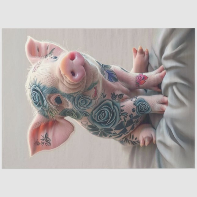 Papel De Seda Decoupage Whimsical Piglet Flower Tattoo (Anverso)