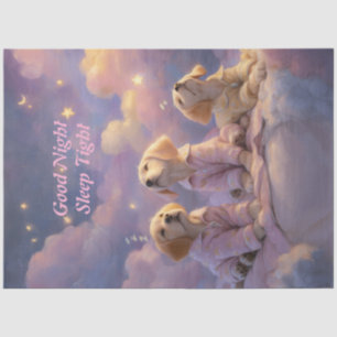Papel De Seda Decoupage Whimsical Pups Gozando De Nubes Rosa