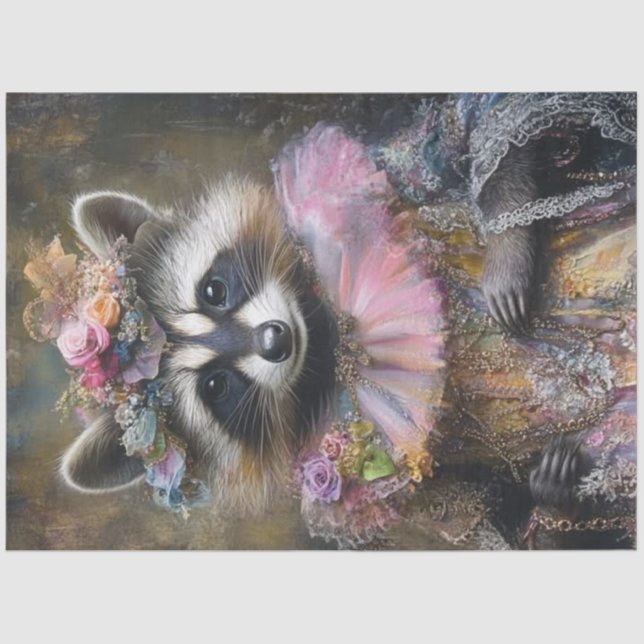 Papel De Seda Decoupage Whimsical Raccoon Rufled Coloar (Anverso)