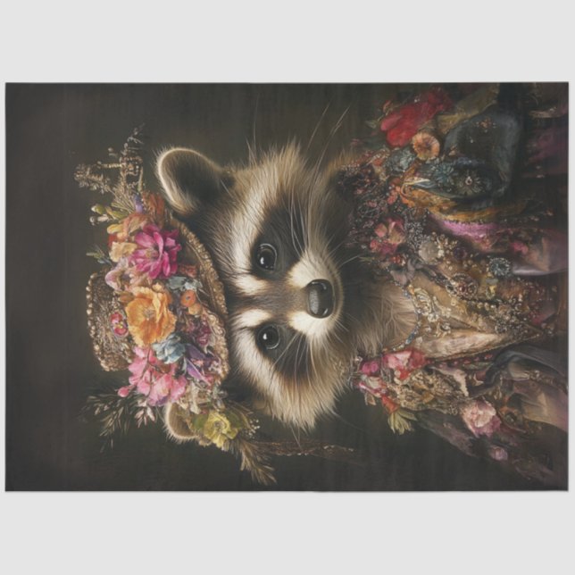 Papel De Seda Decoupage Whimsical Raccoon Victorian Vestido (Anverso)