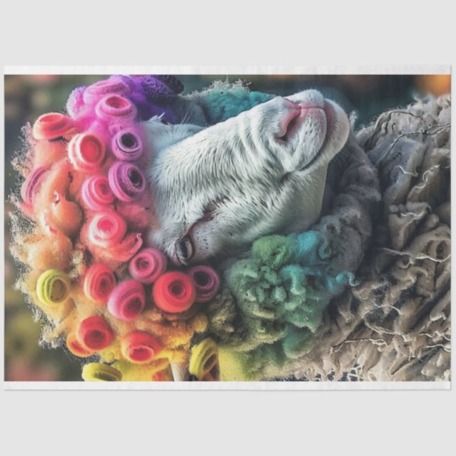 Papel De Seda Decoupage Whimsical Ram Rainbow Color (Anverso)
