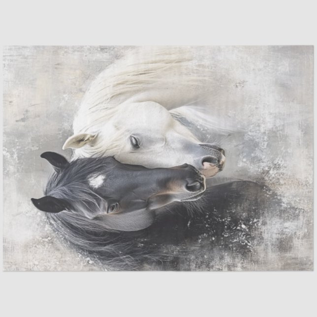 Papel De Seda Decoupage Whimsical Resumen Caballo Blanco Negro (Anverso)