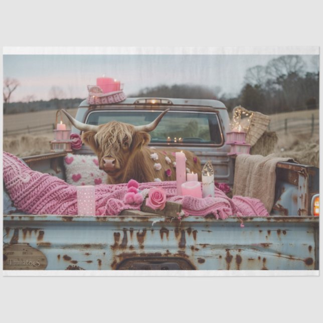 Papel De Seda Decoupage Whimsical Romantic Setting Highland Cow (Anverso)