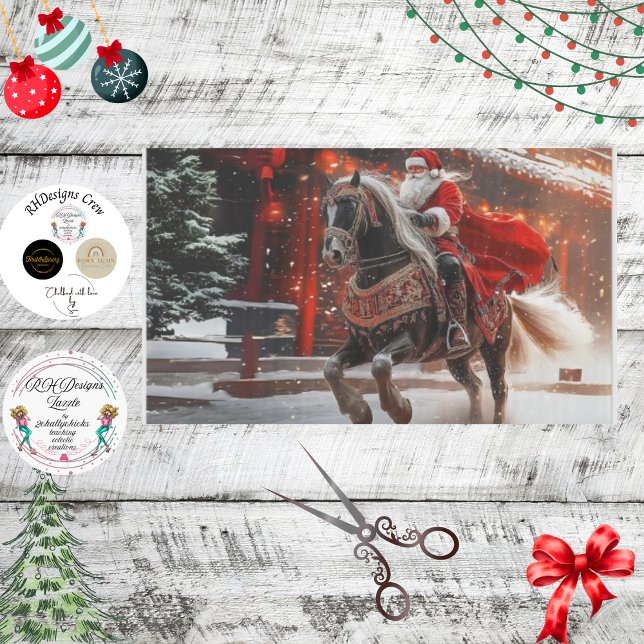 Papel De Seda Decoupage Whimsical Santa sobre un Stallion Midnig (Subido por el creador)