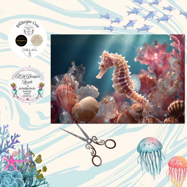 Papel De Seda Decoupage Whimsical Seahorse Underwater World  (Subido por el creador)