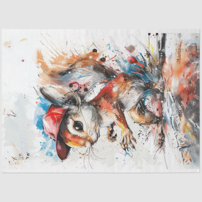 Papel De Seda Decoupage Whimsical Splash Art Squirell Pintura (Anverso)