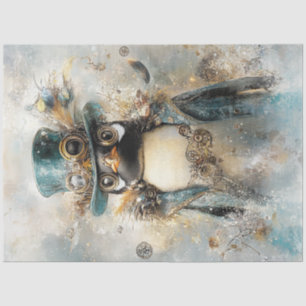 Papel De Seda Decoupage Whimsical Steampunk Penguin Teals