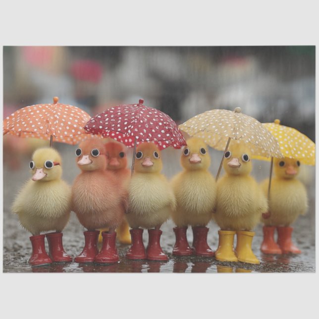 Papel De Seda Decoupage Whimsical Summer Ducklings en lluvia (Anverso)
