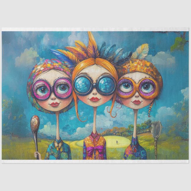 Papel De Seda Decoupage Whimsical Swinging Sisters Golfing 1 (Anverso)