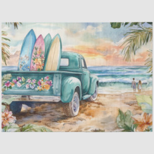 Papel De Seda Decoupage Whimsical Truck Surfboard Beach Setting