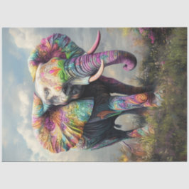 Papel De Seda Decoupage Whimsical vibrante elefante africano
