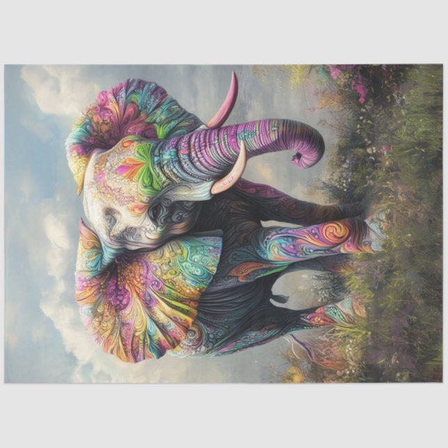 Papel De Seda Decoupage Whimsical vibrante elefante africano (Anverso)