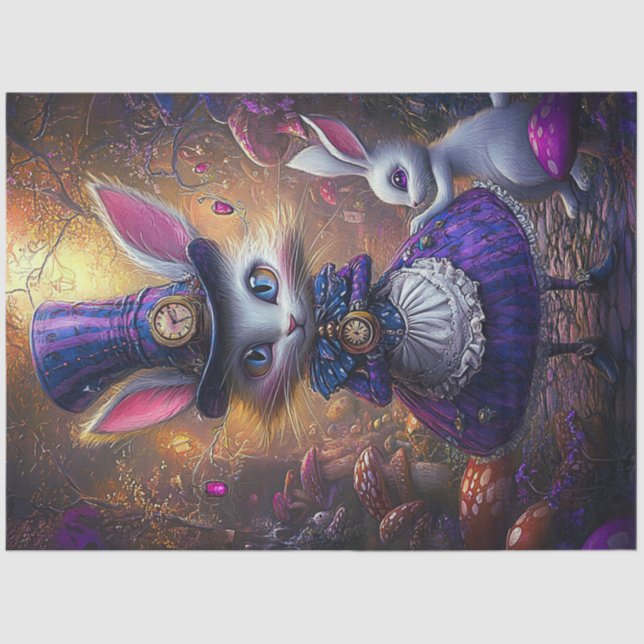 Papel De Seda Decoupage Whimsical Victorian Rabbit Gold & Purple (Anverso)
