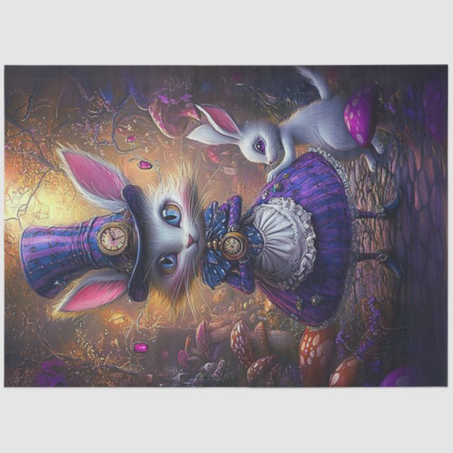 Papel De Seda Decoupage Whimsical Victorian Rabbit Gold & Purple (Anverso)