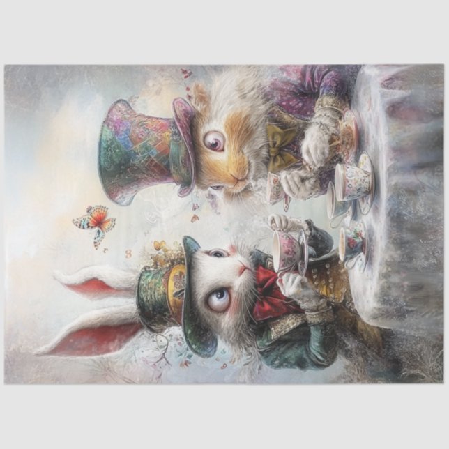 Papel De Seda Decoupage Whimsical Victorian Rabbits Tea Fiesta (Anverso)