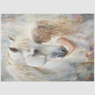 Papel De Seda Decoupage Whimsical White Horse & Little Girl