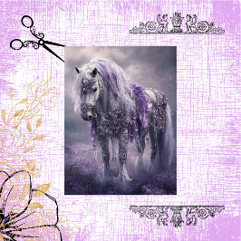 Papel De Seda Decoupage Whimsical White Horse Purple & Silver