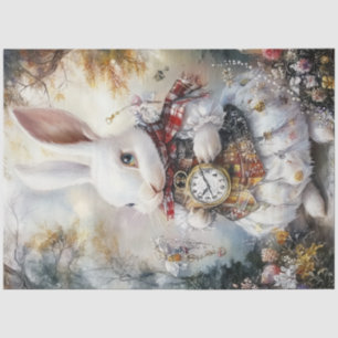 Papel De Seda Decoupage Whimsical White Rabbit Alice Adventures