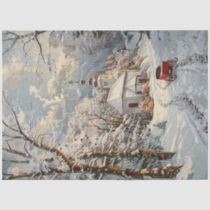 Papel De Seda Decoupage Whimsical Winter Church Red Wagon