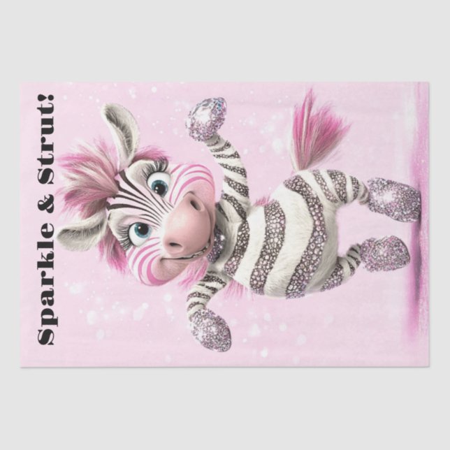Papel De Seda Decoupage Whimsical Zebra White & Sparkly Zuni (Anverso)
