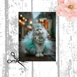 Papel De Seda Decoupage White Feline Cat Teal Tutu Walking 