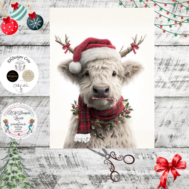 Papel De Seda Decoupage White Highland Calf Antlers Candy Cane  (Subido por el creador)