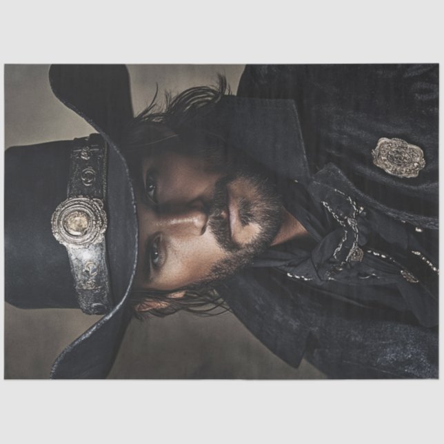 Papel De Seda Decoupage Wild West Lawman vestido de negro (Anverso)