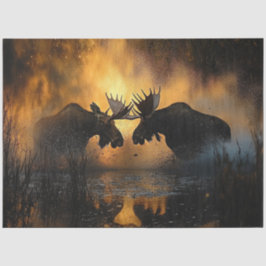 Papel De Seda Decoupage Wildlife 2 Moose Fighting Sunset Scene