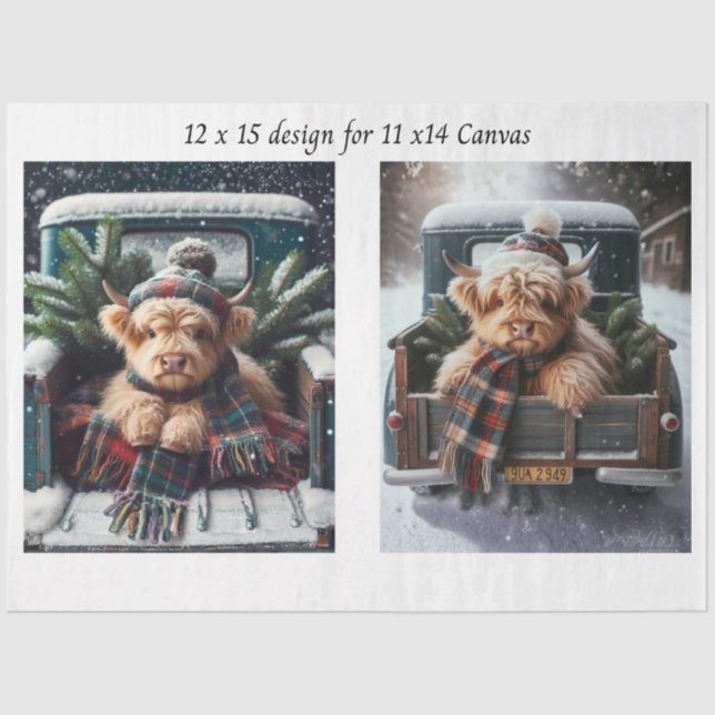 Papel De Seda Decoupage Winter Highland Cow 11x14 Canvas (Anverso)