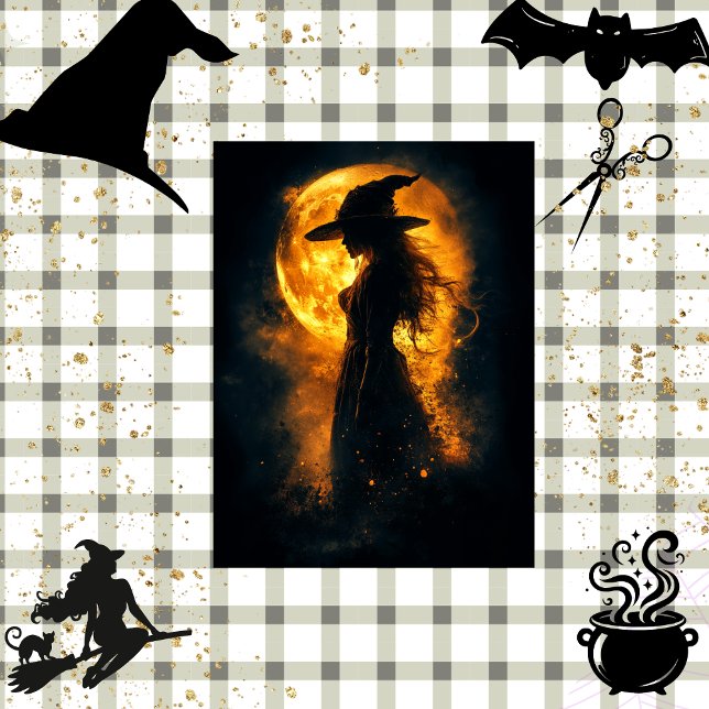 Papel De Seda Decoupage Witch Silhouette GIGHT Naranja Moon (Subido por el creador)