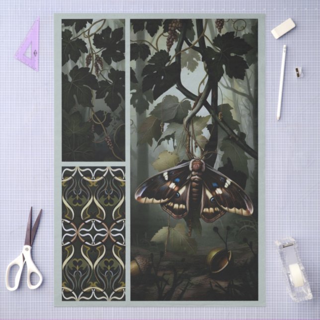 Papel De Seda Decoupage Woodland Moth Illustration (Artesanía)