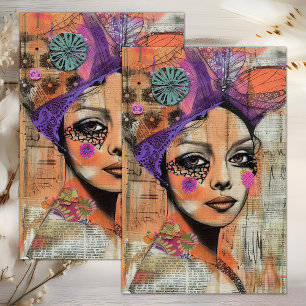 PAPEL DE SEDA DECOUPAJE DE NIÑAS DE FLORES BOHO