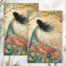 PAPEL DE SEDA DECOUPAJE DE NIÑAS DE FLORES BOHO