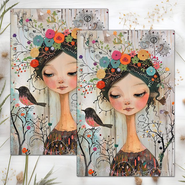 PAPEL DE SEDA DECOUPAJE DE NIÑAS DE FLORES BOHO (BOHO FLOWER GIRL DECOUPAGE TISSUE PAPER)