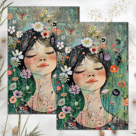 PAPEL DE SEDA DECOUPAJE DE NIÑAS DE FLORES BOHO