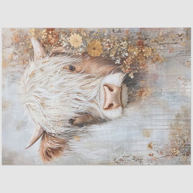 Papel De Seda Decouver Highland Cow Hazel Wildflowers (Anverso)