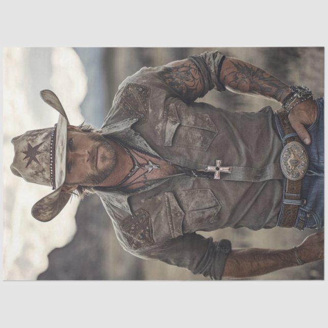 Papel De Seda Decouver Western Cowboy Christian Rancher (Anverso)