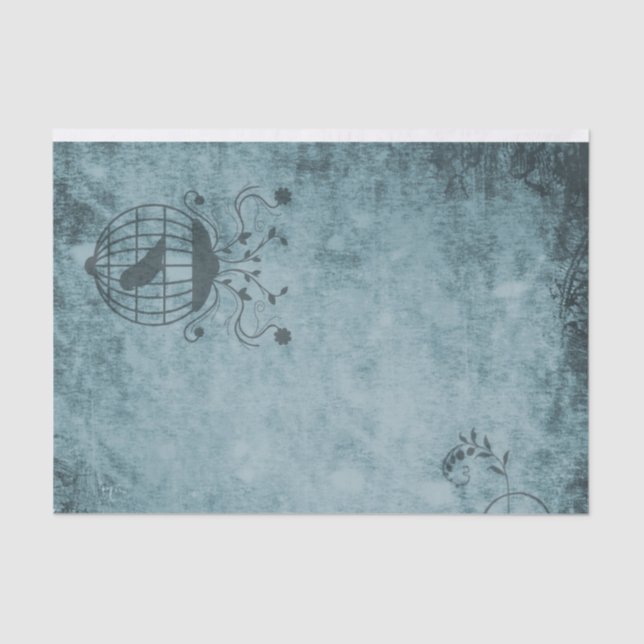 Papel De Seda Deep Blue Steampunk Bird Cage Trastornado (Anverso)