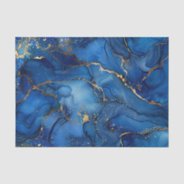 Papel De Seda Deep Ocean Blue & Gold Watercolor Swirl Decoupage 