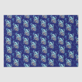 Papel De Seda Deep Sea Cute Octopus Blue Bubble Naval