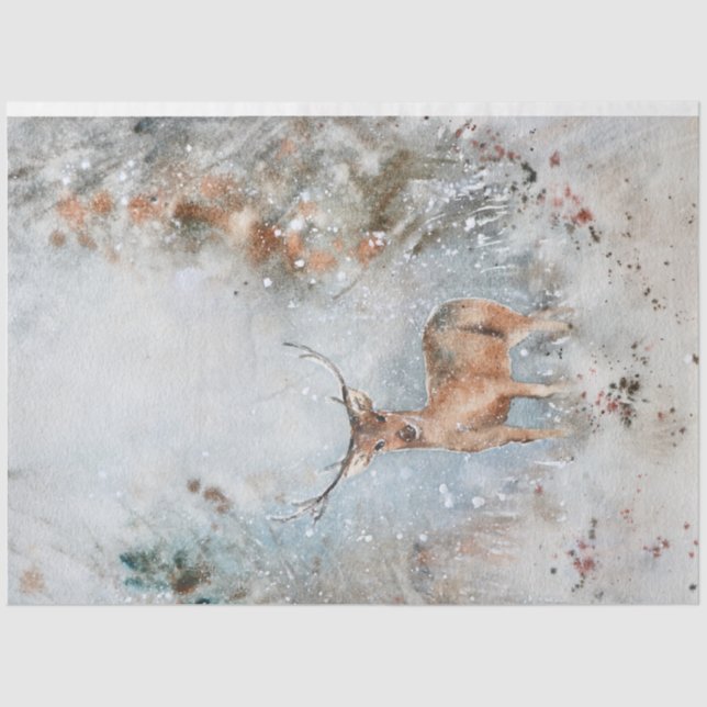 Papel De Seda Deer acuarela caprichoso en Navidades de nieve (Anverso)