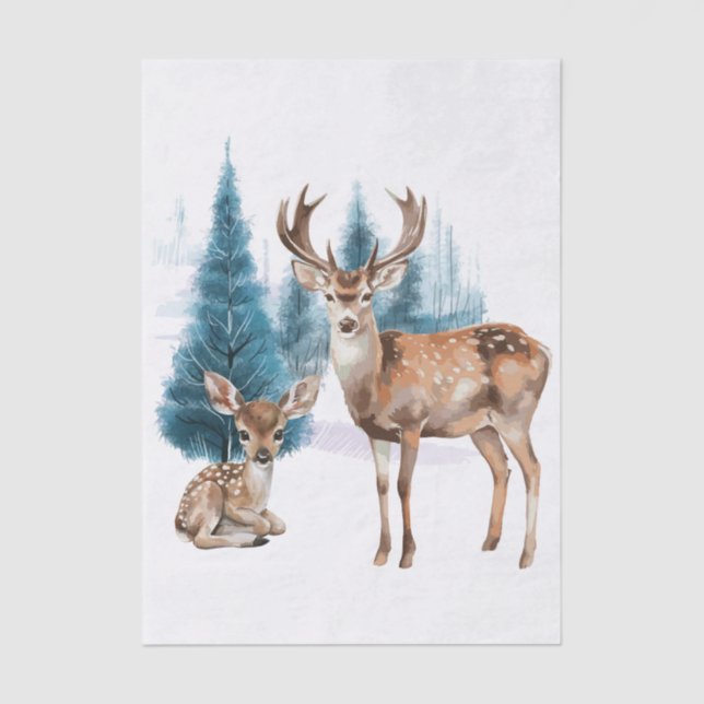 Papel De Seda Deer and doe with snowy pine tree (Anverso)