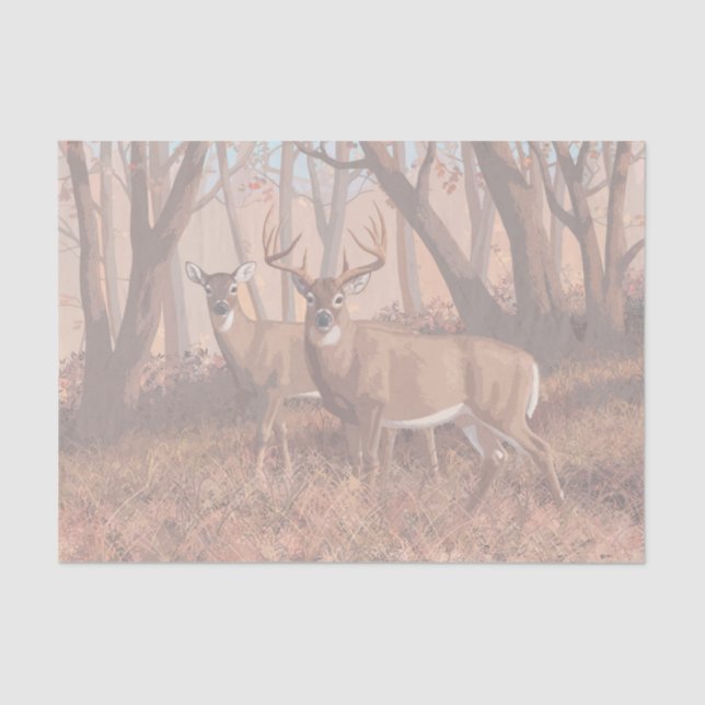 Papel De Seda Deer blanco en la naturaleza del estilo retro fore (Anverso)