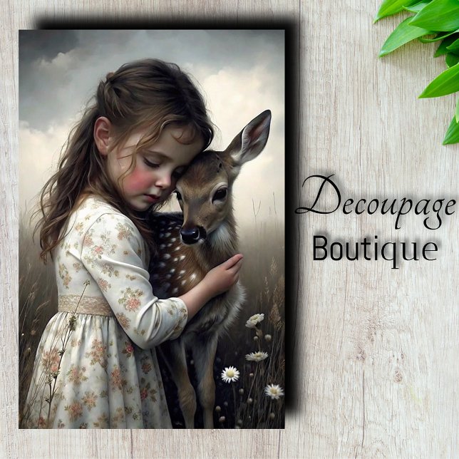 Papel De Seda Deer Hug Decoupage (Deer Hug Decoupage Tissue Paper)