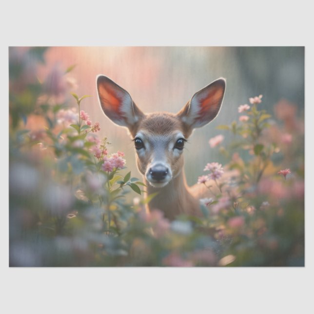Papel De Seda Deer in pink flowers close up (Anverso)